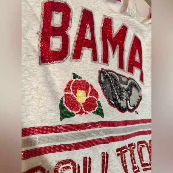 New!QUEEN OF SPARKLES Licensed Alabama Sequin Flower Mascot Oversized Sweatshirt - Picture 12 of 12